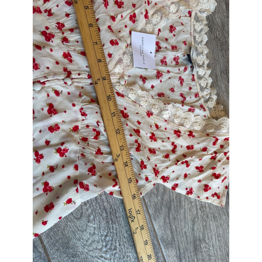 American Eagle Floral Blouse Medium Y2K 90s Cottage Lace NWT Top Coquette Shirt - Picture 12 of 12